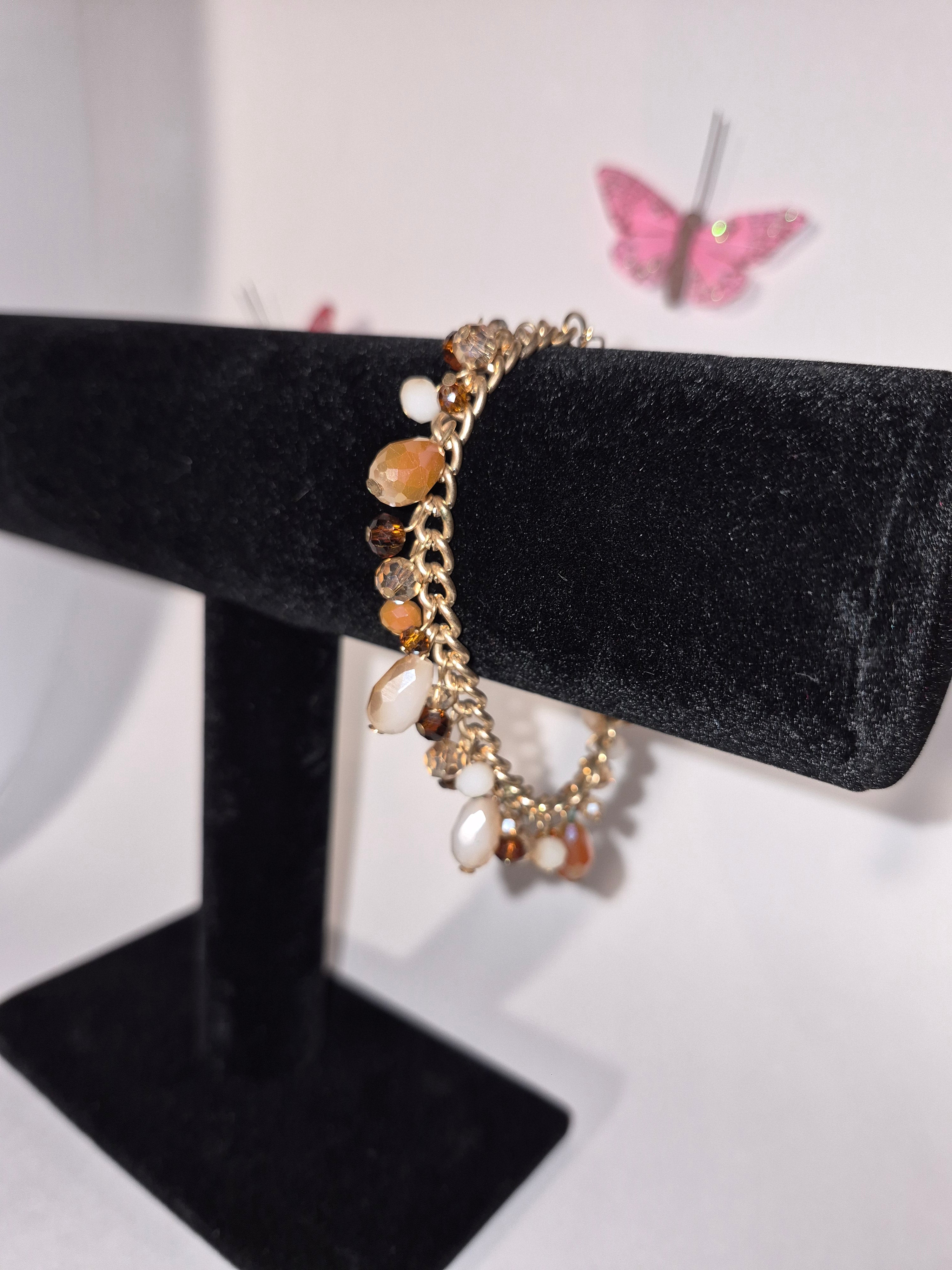 Orange and white beaded bracelet