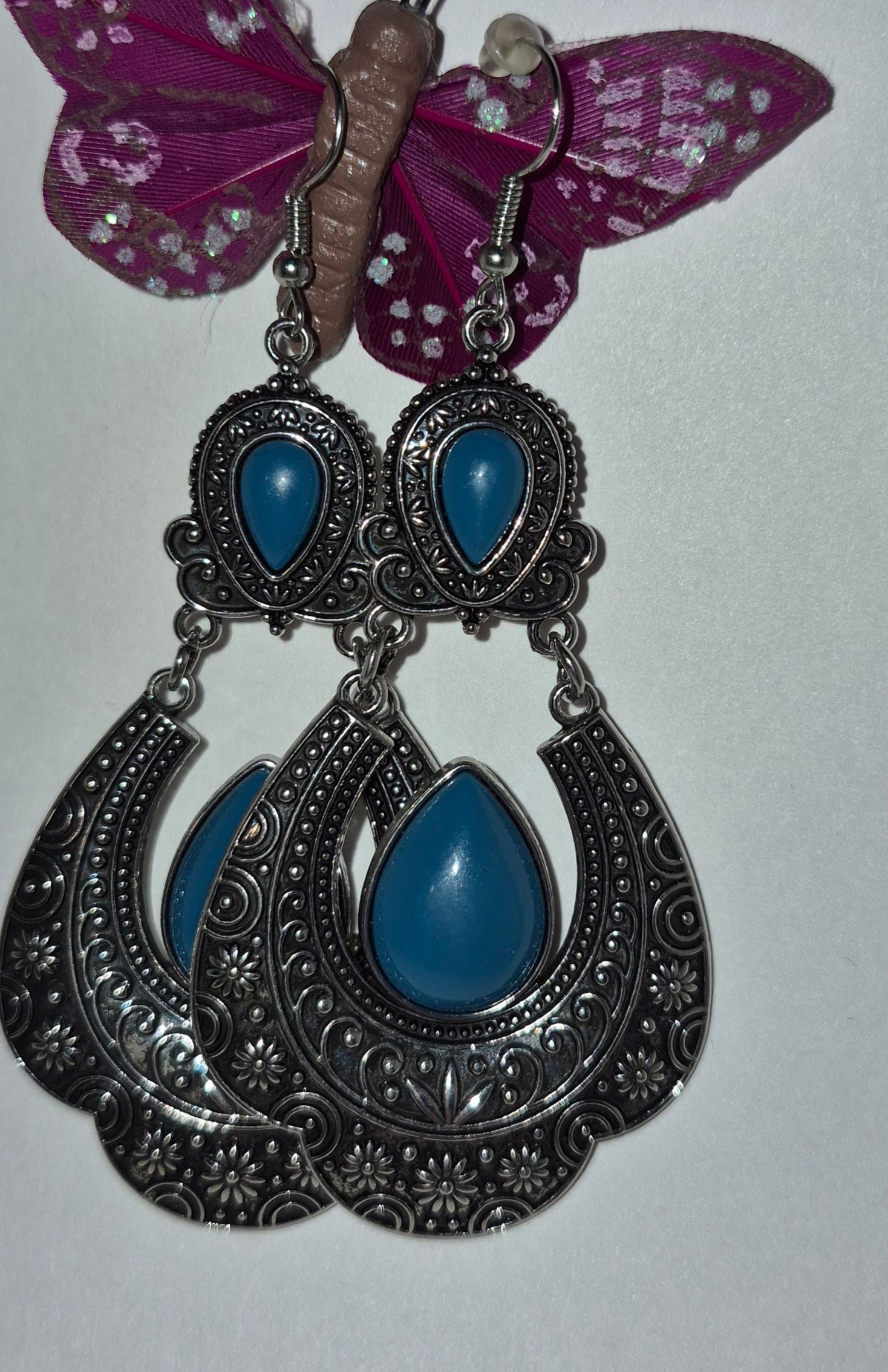 Blue and silver earrings